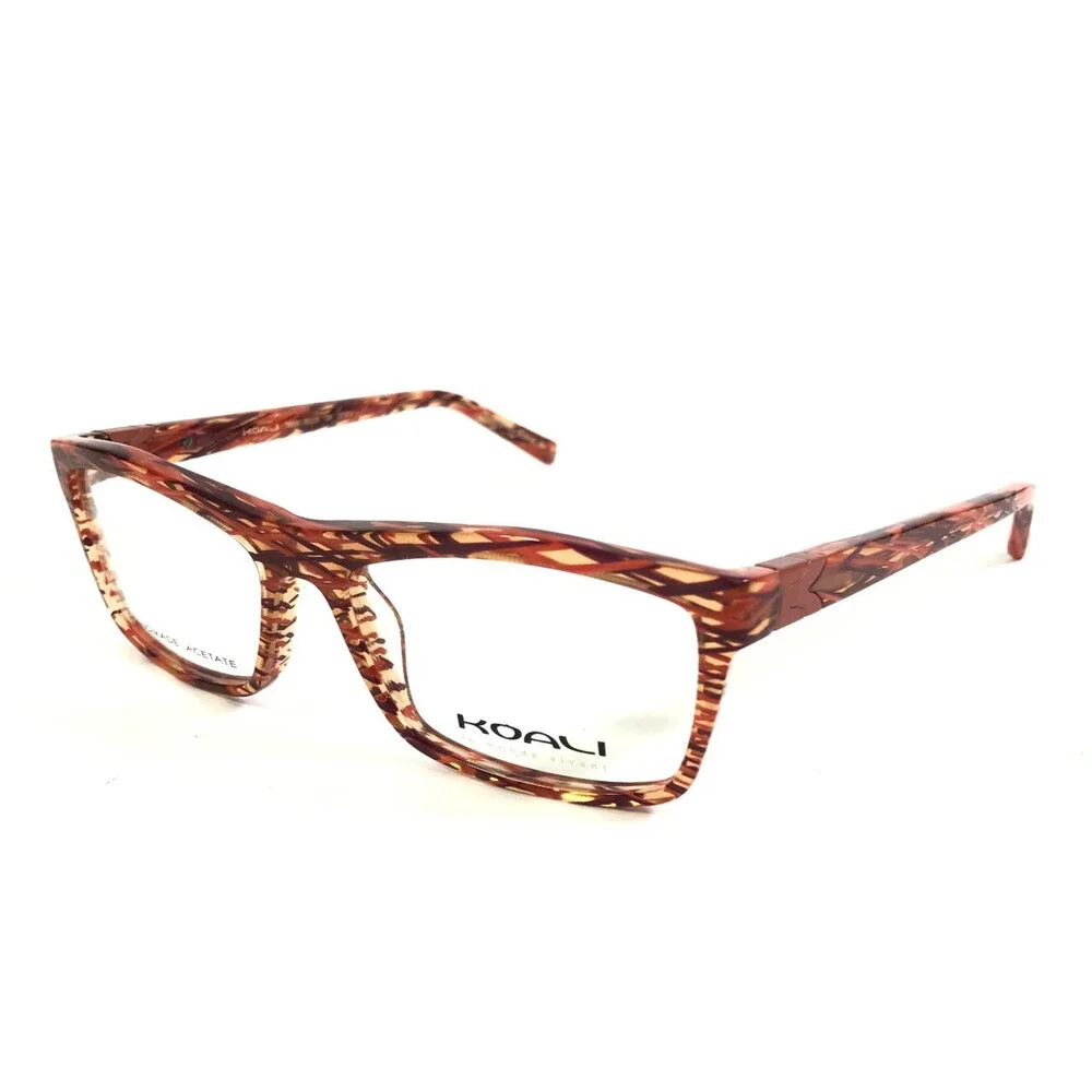 Koali Eyeglasses Frames 7665K OP014 Brown Red Rectangle Full Rim 53-15-135